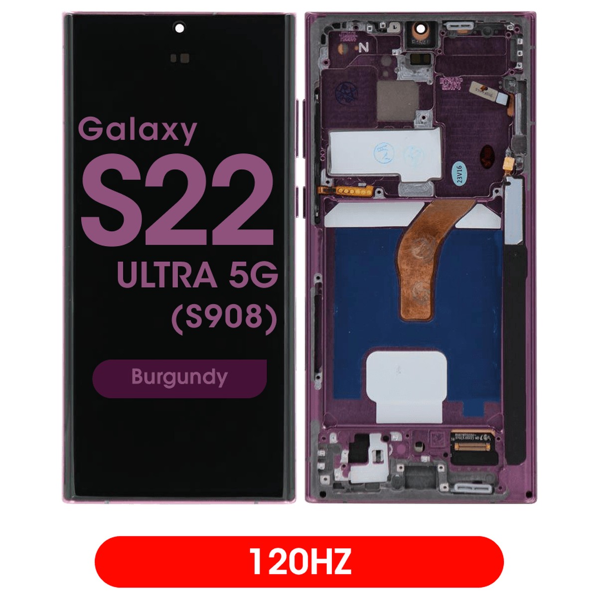Pantalla 120Hz Soft OLED con táctil + marco Aftermarket para Galaxy S22 Ultra 5G (S908), Burgundy