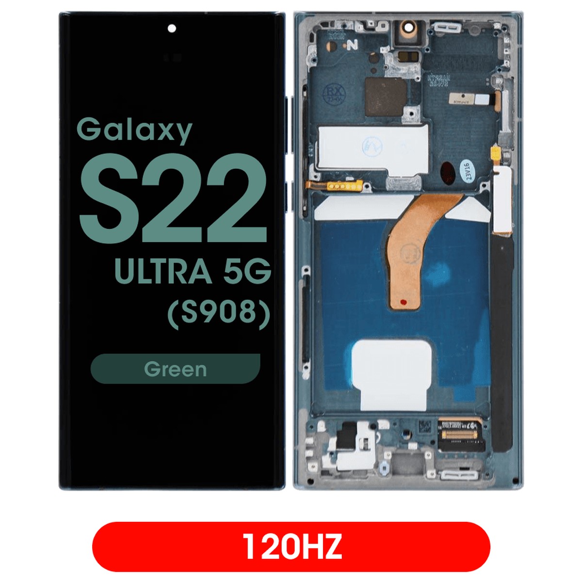 Pantalla 120Hz Soft OLED con táctil + marco Aftermarket para Galaxy S22 Ultra 5G (S908), Green