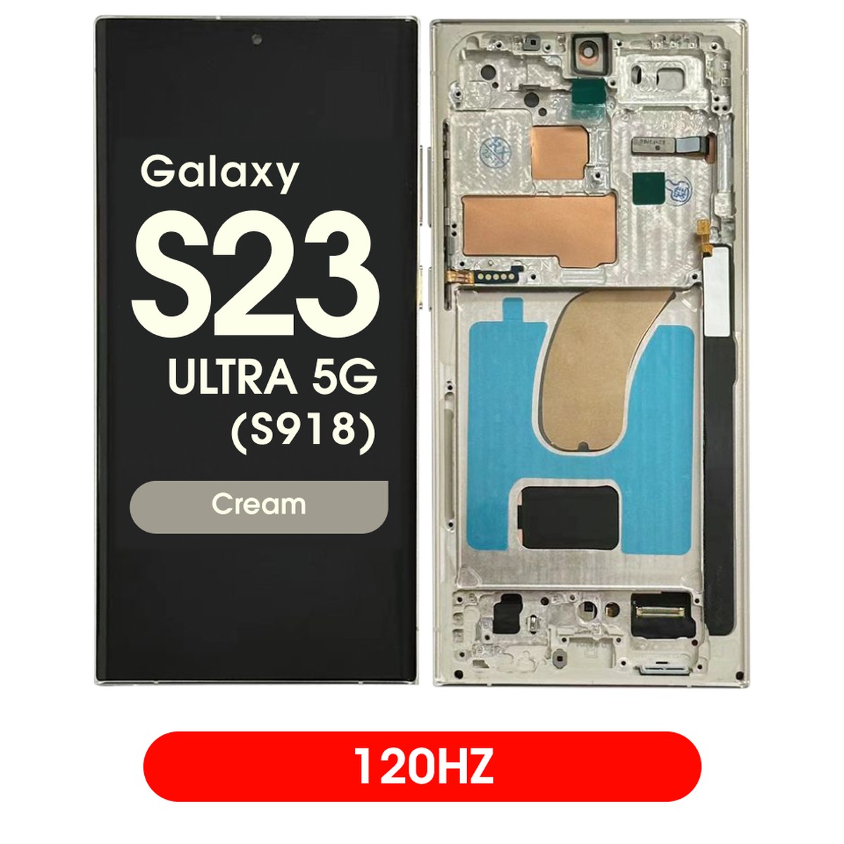Pantalla 120Hz Soft OLED con táctil + marco Aftermarket para Galaxy S23 Ultra 5G (S918), Cream