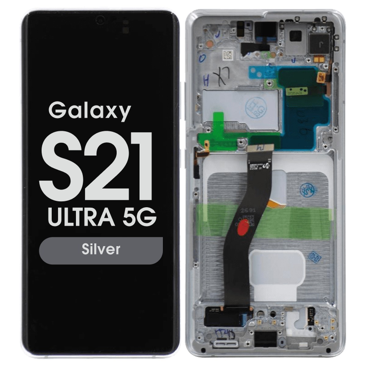 Pantalla Soft OLED con táctil + marco Aftermarket para Galaxy S21 Ultra 5G (G998), Must Transfer Antenna for Verizon / Silver