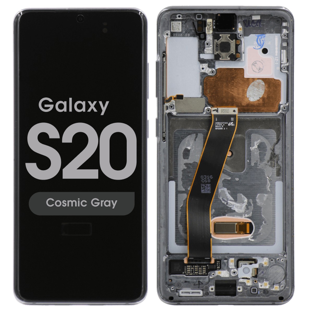 Pantalla OLED con táctil + marco OEM Pull para Galaxy S20 (G980), Todas las operadoras excepto Verizon 5G UW, Grado C, Cosmic Gray