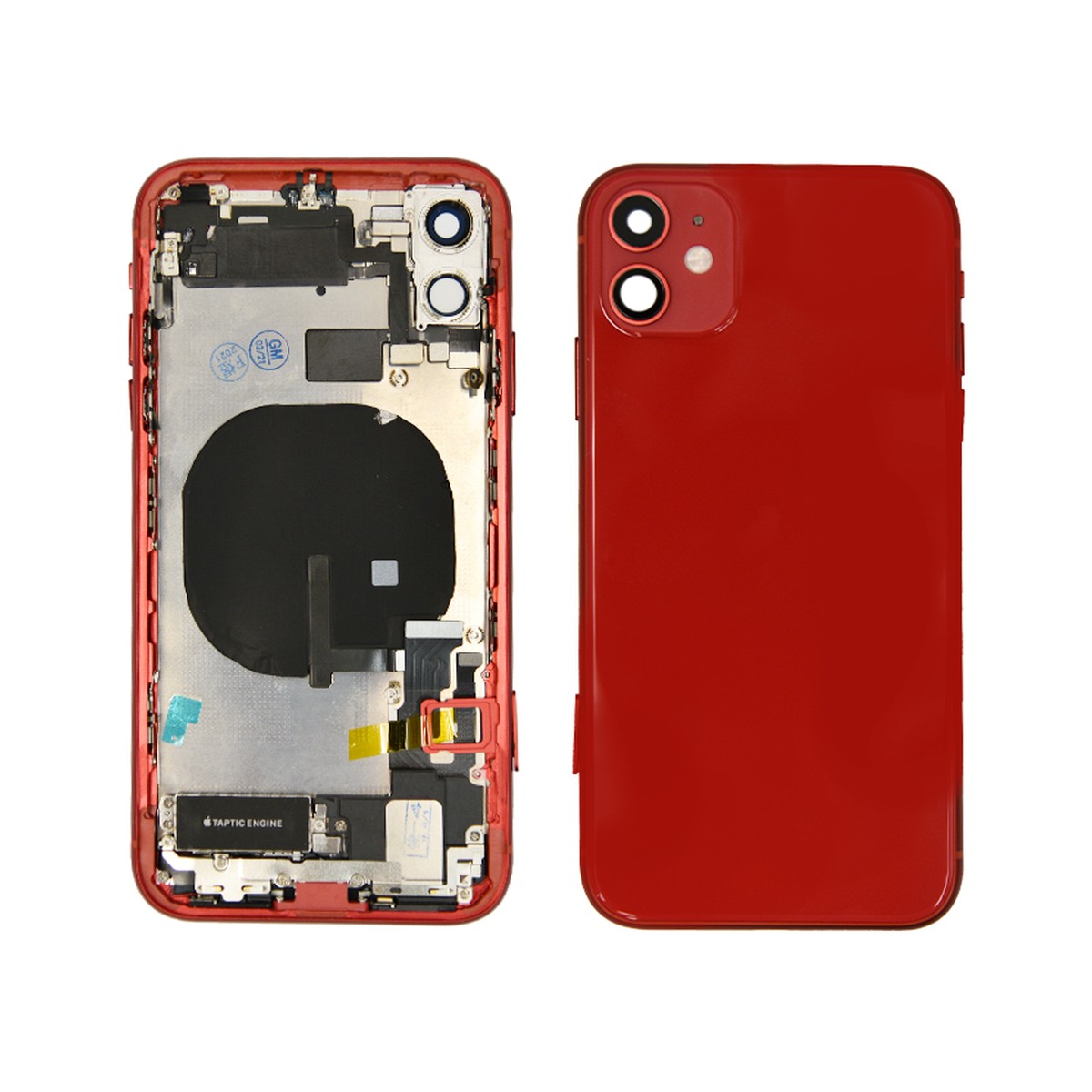 Conjunto de chasis y carcasa trasera con piezas pequeñas preinstaladas para iPhone 11, rojo