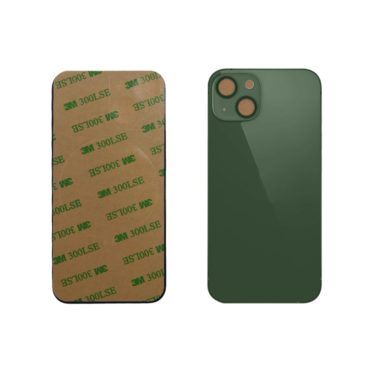 Cristal trasero con adhesivo para iPhone 13, verde (orificio grande de cámara)
