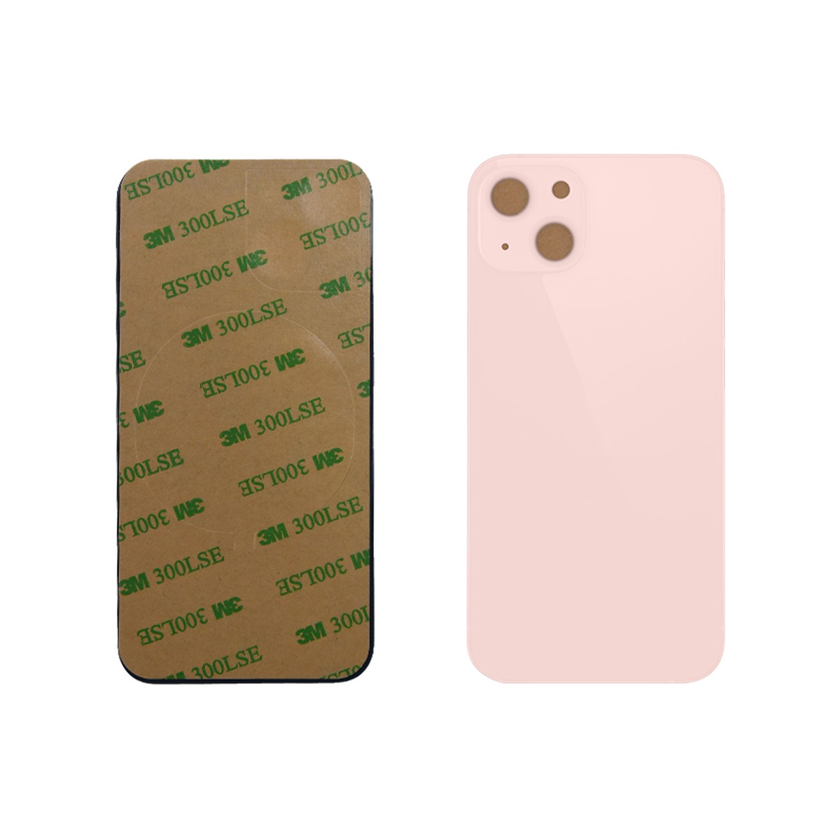 Cristal trasero con adhesivo para iPhone 13, rosa (orificio grande de cámara)