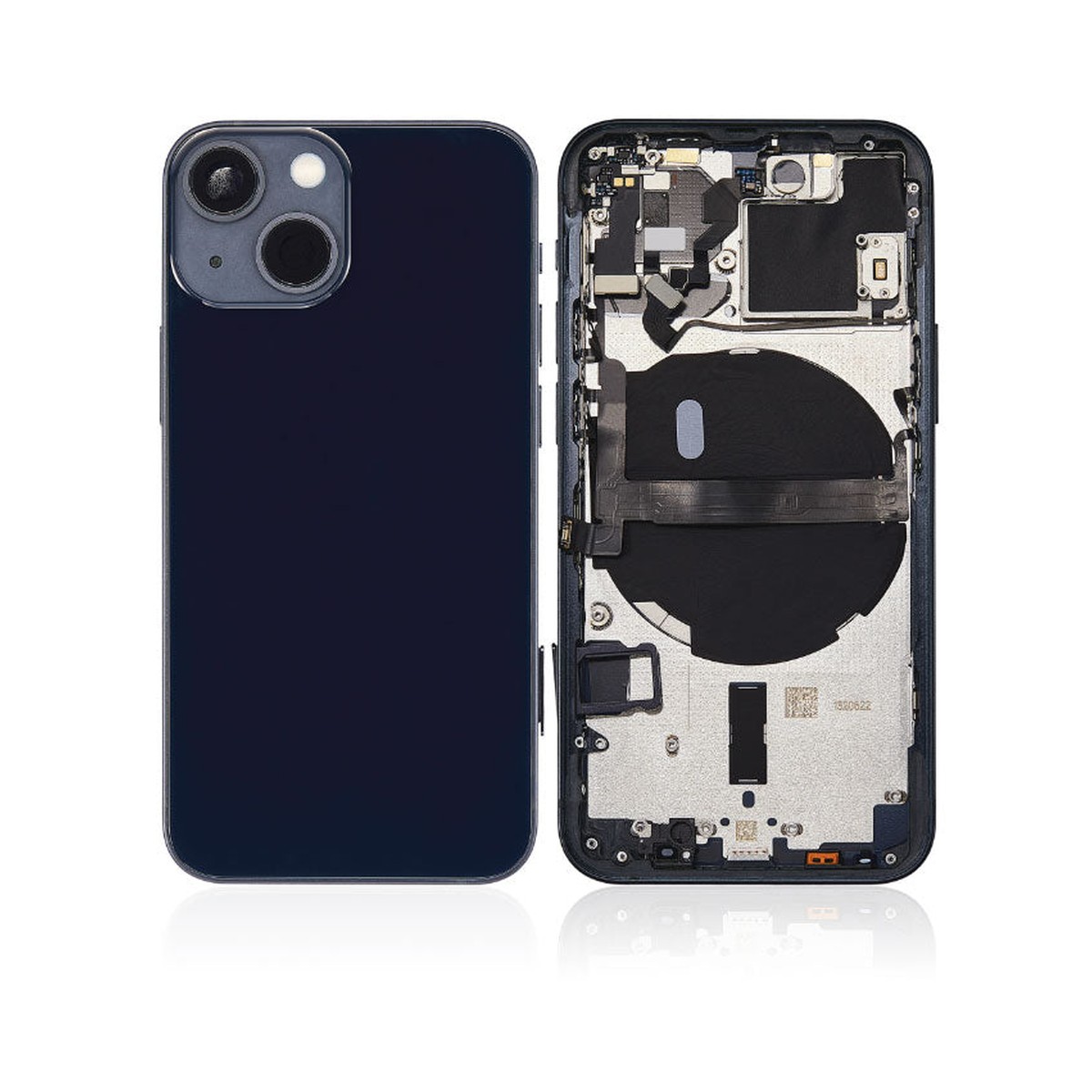 Carcasa trasera con piezas pequeñas preinstaladas para iPhone 13 Mini, medianoche