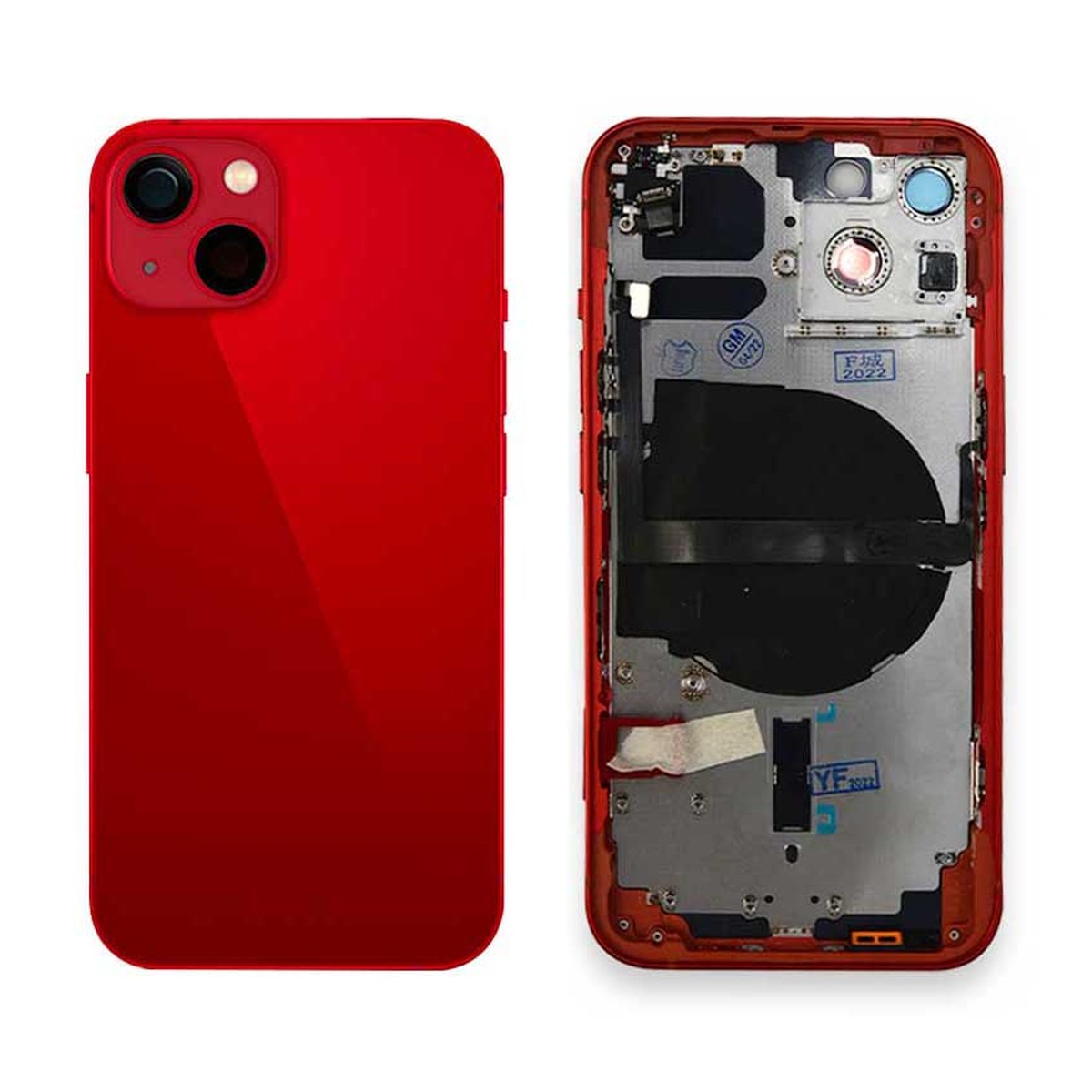 Carcasa trasera con piezas pequeñas preinstaladas para iPhone 13, rojo