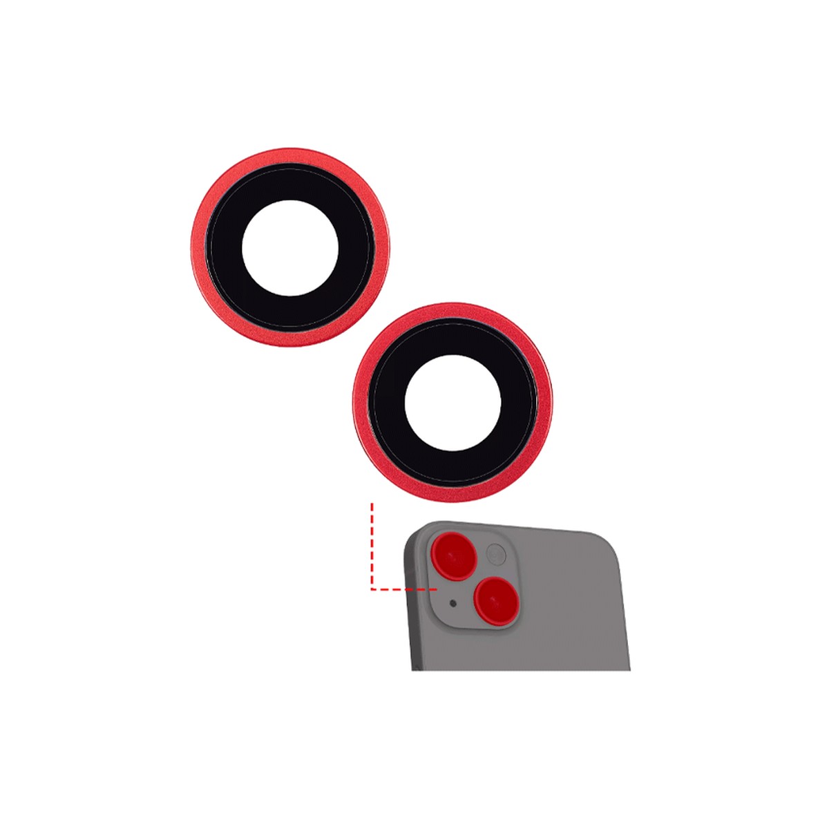 Lente de cámara trasera con soporte y bisel para iPhone 14 / 14 Plus, rojo