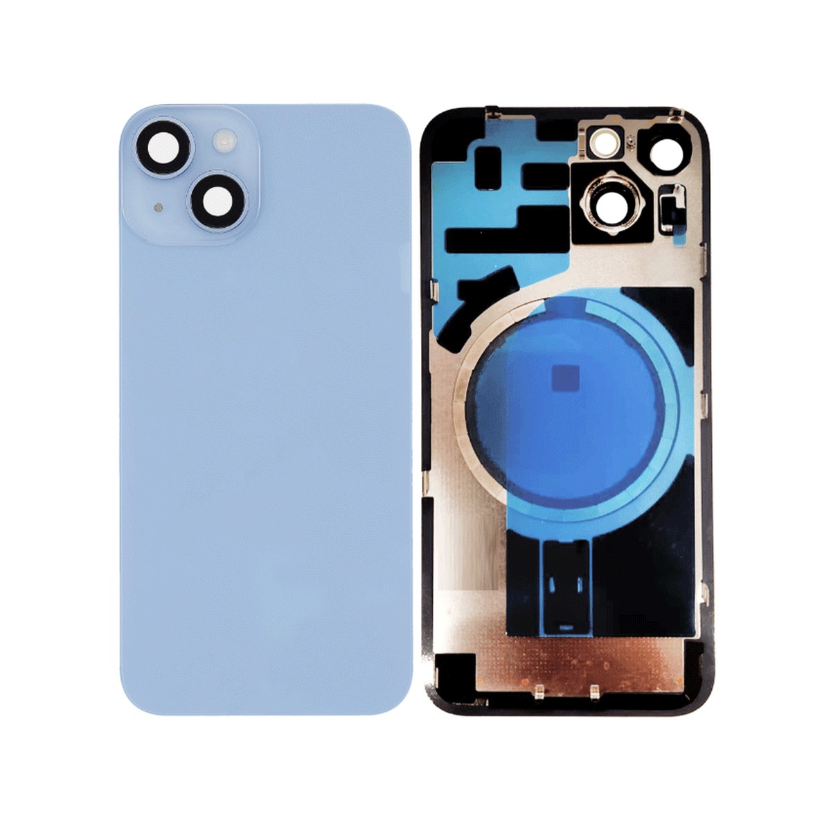 Cristal trasero con imán MagSafe / lente de cámara / bisel de cámara / placa metálica para iPhone 14 Plus, azul