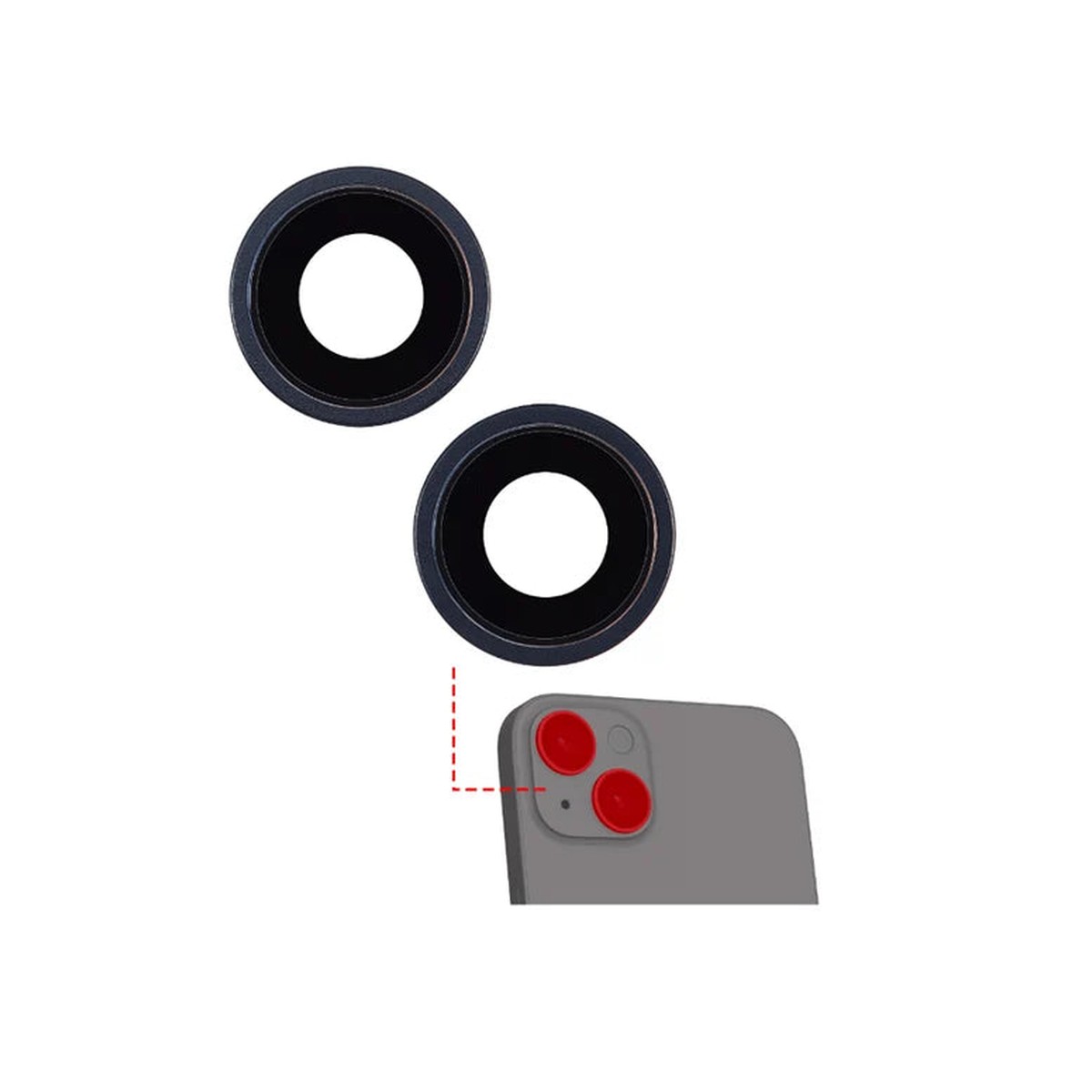 Lente de cámara trasera con soporte y bisel para iPhone 15 / 15 Plus, medianoche — imagen 2