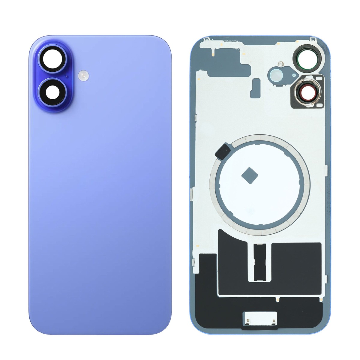 Cristal trasero con marco / imán MagSafe / lente de cámara / bisel de cámara / placa metálica para iPhone 16 Plus, ultramarino