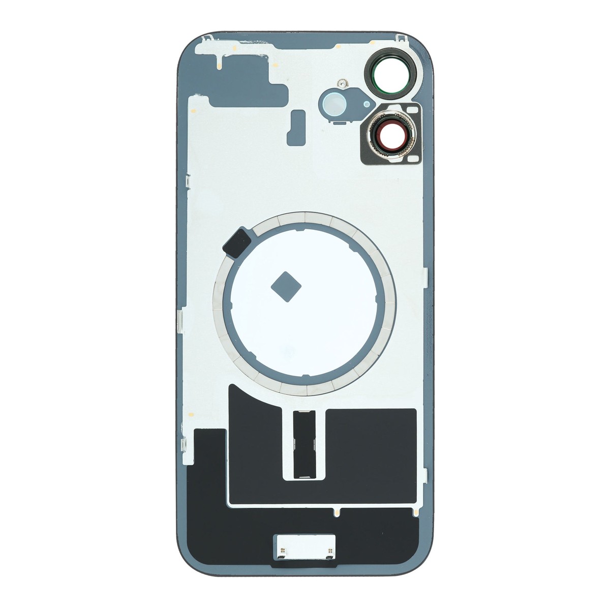 Cristal trasero con marco / imán MagSafe / lente de cámara / bisel de cámara / placa metálica para iPhone 16 Plus, negro — imagen 2